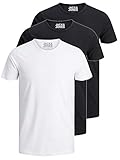 JACK & JONES 3er Pack Herren T-Shirt Basic mit Rundhals einfarbig Slim Fit in weiß schwarz blau grau 12167630 (S, 3er Pack Farb Mix 2)