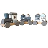 Kidslino Holz Eisenbahn blau - personalisierbar I Geschenk zur Geburt Jungen I Handmade Holzspielzeug mit Steckformen I Personalisierte Geschenke Baby I Holzzug mit Name & Geb