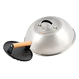 BBQ-Toro Edelstahl Wärmeglocke mit Gusseisen Fleischbeschwerer | Ø 31,5 cm | Burger Glocke mit Fleischpresse, Melting Dome, Schmelzglocke Grill, Glosche, Burgerglocke Edelstahl, Servierglock