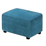 JHAISMAO Velvet Stretch Hockerbezug, Rechteck Ottoman Schonbezug Aufbewahrung Ottomane, Pedalabdeckung Sofabezug Hocker Protector Möbelbezug Für Wohnzimmer(Color:Pfauenblau)