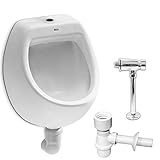 VBChome Urinal Zulauf Oben + Spülventil + Siphon + Urinalsieb Weiß Modern Hochwertig Keramik Pinkelbecken senkrecht Pissoir Mini + Urinalspüler Druckspüler + Flaschensip