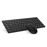 Kabellose Tastatur Maus, 2,4G Drahtlose Maus und Kompakte Tastatur mit Deutsches QWERTZ Layout, Leise Kleine Funktastatur für PC, Desktop, Laptop, Windows XP / Vista / 7 / 8 / 10, Schw