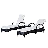 Outsunny Sonnenliege Gartenliege Tisch 3er-Set Gartenmöbel, Polyrattan+Metall Schwarz+Cremeweiß