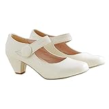 Mary Jane Damen Elegante Mid Heel Schuhe Klassische Runde Zehen Schnalle Riemen Plateau Entspannte PU Leder Pumps für Party, Beige - beige - Größe: 38.5 EU