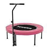 Kinetic Sports Fitness Trampolin Indoor Ø 100 cm, RUND, höhenverstellbarer Haltegriff, Gummiseilfederung, Randabdeckung PINK, belastbar bis 120 kg