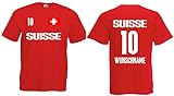 Schweiz-Suisse Herren T-Shirt mit Wunschname-Wunschnummer EM 2020 Trikot Look Rot XXL