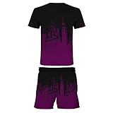 Herren Bekleidung Verkauf Clearance Herren Mode Freizeitanzug 3D Digitaldruck T-Shirt Gentleman Warm Herren Polo Rugby Shirts Patchwork Tops Größe S-XXXXXL, Purple6, XXXXX-Larg