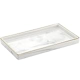 Luxspire Schmuck Tablett mit Goldrand, Hitzebeständig Keramik Badezimmertablett Küchen Platte Schmuckaufbewahrung Organizer Kosmetiktablett für Seifenspender Gewebe Kerzen Parfüm, M Größe, Marmor Weiß
