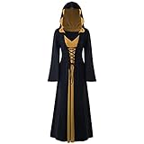 Umhang Kleid mit Kapuze Retro Halloween Hexe Vampir Gothic Cosplay Kostüm Mittelalterliches Viktorianischen Princess Langarm Kleid Umhang Prop für Karneval Masquerade Mittelalter Fasching