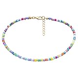 Holibanna Boho Choker Halskette Perle Choker Halskette Tiny Perlen Halsband Boho Einstellbare Bunte Halsband Halskette Kette Schmuck für Frauen Und M