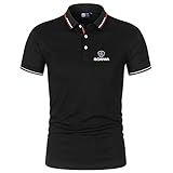 Woakzhe Polo T-Shirt Einfarbig Sc-a_nia Männer/Frauen Baumwollrevers Beiläufige Taste Klassisch Lässig Tee Top (Black1,XL)