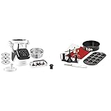 Krups Prep & Cook XL Küchenmaschine mit Kochfunktion HP50A8 | inkl. Schnitzelwerk | 1550 W | 3 L Edelstahlschüssel | Schwarz/Weiß & XF5560 Prep&Cook Zubehör Set, schwarz/weiß/