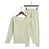 Thermo-Unterwäsche-Set für Damen, Thermo-Unterhemd, ultraweich, warm, abriebfest, doppelseitig, Fleece, langärmlig, Hose und Leggings für Laufen, Workout, lichtgrün, 46