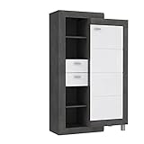 FORTE Kazbek Schrank mit 1 Tür und 2 Schubkästen, Holzwerkstoff, Betonoptik Dunkelgrau / Weiß Hochglanz, 91 x 148 x 41,5