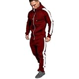 JenK Cing Männer Herbst Winter Verdicken Sweatshirt Top Hosen Sets Sport Anzug Trainingsanzug Herren Jogginganzug für Sportanzug Zipper Academy Tracksuit Man Pullover Patchwork Langarm Casual(rot.M)