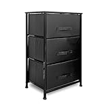 Clarisworld Schubladenturm Kommode – Holzplatte, stabiler Stahlrahmen, Organizer für Schlafzimmer, Flur, Diele, Schränke – laminierter Stoff (schwarz, 3 Schubladen)