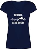 Pferde Geschenk und Reiten Zubehör - Dein Hufschlag ist Mein Herzschlag - S - Dunkelblau - t Shirts Dein hufschlag ist Mein Herzschlag - XO1525 - Damen T-Shirt mit V