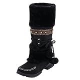 PMUYBHF Schneeschuhe Für Frauen Flache Ferse Halbstiefel Schnürstiefel Winterstiefel Damen Winterstiefel Plüsch Warm S