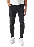 Burocs Herren Destroyed Jeans Skinny Fit Stretch Dunkelblau Blau Schwarz BR1512, Farbe:Black, Hosengröße:W32 L32