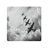 MIFSOIAVV Retro Blechschild Retro-Bild von Lancaster-Bomberjets von Battle Royal Air Force in Clouds Plane Geschenk-Idee für Nostalgie-Fans,aus Metall,Vintage-Dekoration,30x30