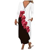 KIMODO Freizeitkleider V-Ausschnitt Knielang Druck Kleid Damen Mittlerem Ärmel Halbarm Maxikleid Herbst Lässiges Lockeres Partykleid Midikleid (C-Pink, S)