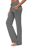 KESSER Damen Yogahose mit Taschen Straight Leg Jogginghose Bequeme Modal Kordelzug Lounge Running Lange Aktive Hose, Dunkelgrau, L