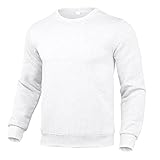 Julhold Herren Langarmshirt Basic Pullover Rundhals-Ausschnitt Slim Fit Longsleeve Rundkragen Männer Sweatshirt Einfarbig Funktionsshirt (Weiß,L)