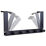 AiQInu Türhaken Schwarz Edelstahl,Türgarderobe mit 6 Rund Haken Türhakenleiste Kleiderhaken Tür Ohne Bohren, Zusammenklappbar Einfache Lagerung,Garderobenleiste für 3-4,5 cm Dicke Tür,Starke Hak