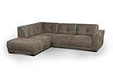 Cavadore Ecksofa 'Modeo' / Sofa-Ecke mit Federkern und modernen Kontrastnähten / Hochwertiger Mikrofaser-Bezug in Wildlederoptik / Holzfüße / Maße: 261x77x214 cm (BxHxT) / Farbe: Savannah (hellbraun)