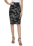 EXCHIC Damen Solide tailliert Rocke Elastisch Hohe Taille Mittlere Länge Rocke (#1, XL)