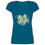 Sprüche Statement mit Spruch - Vegan Lettering - 3XL - Türkis - Typo-Grafie - XO1525 - Damen T-Shirt mit V