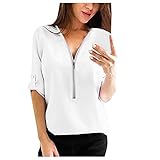 Feste Sweatshirt Frauen Reißverschluss T-Shirt Hemd Langarm Damen Elegant Feste Sweatshirt Oberteil Zerschneiden Lässiges Mode Bluse Damen V-Ausschnitt Dünner Oberteile Blouse Bequem Hässliche T