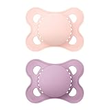 MAM Original Elements Schnuller im 2er-Set, symmetrischer und kiefergerechter Baby Schnuller aus Naturkautschuk, stillfreundliche Form, mit Schnullerbox, 0-6 Monate, rosa/