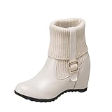 Spitz Chelsea-stiefel Damen Keile Winterschuhe Pu Innen Erhöhte Lederstiefel Plus Fleece Faden Stiefeletten High H