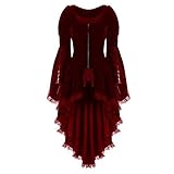 LOPILY Kleider Damen Spitze Kleider Mittelalter Kostüm mit Trompetenärmel Halloween Kostüm Damen Sexy Fashingskostüme Kanerval Gothic Bekleidung Lolita Kleid Prinzessin Königin (Rot, 44)