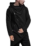 COOFANDY Herren Slim Fit Sweatshirt Leichter Mode Hoodie Lässiger Baumwollmischung Pullover Lange Länge Mit Kapuze(Schwarz,XXL)