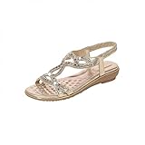 Sandalen Damen Flach,Damen Riemchen Flache Sandalen Böhmen Strandsandalen Elegante Lace Spitze Blumen Sommerschuhe Freizeit Vintage Zehe Ring Gladiator Sandalen Römische Schuhe Z