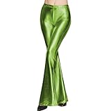 Damen Flare Lederhose High Waist Slim Bell Pants Kunstleder Hose Vintage Disco Style Party Streetwear, grün, XXL