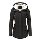 Winterjacken für Damen mit Fell Schwarz Lang Sale Hurz Große Größen Günstig Wintermantal Damenmantel Parka Plüschjacke Fleecejack Damenjacke Kapuzenjacke Plüschmantel Winterparka D