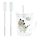 Heiqlay Glasbecher mit Deckel und Strohhalm, Strohbecher für Kinder, Trinkbecher Kinder mit Strohhalm, Kreative Trinkglas Hitzebeständig Glasmilchbecher mit Griffe, 400ml, 1 Satz, Elefant/D