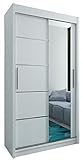 Kryspol Schwebetürenschrank Verona 2-100 cm mit Spiegel Kleiderschrank mit Kleiderstange und Einlegeboden Schlafzimmer- Wohnzimmerschrank Schiebetüren Modern Design (Weiß)