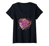 Damen Herzen Farbkleckse Liebe und Verliebtsein Freundschaft T-Shirt mit V