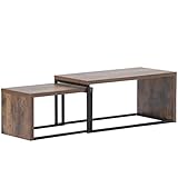 N/Brand Couchtisch im Industrie Design, Beistelltisch,Rechteckiger Satztisch 2er-Set, Metallrahmen in Holzoptik,Wohnzimmertisch Ende Tabellen V