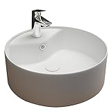 Alpenberger Keramik Aufsatz-Waschbecken mit Nano-Beschichtung - Waschschüssel für Badezimmer & Gäste-WC - Aufsatz-Waschtisch mit Überlauf - Ø 40
