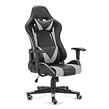 HOMOPIV Gaming Stuhl mit Kopfstütze und Lendenkissen, Bürostuhl höhenverstellbar, Gamer Ergonomischer Stuhl, Schreibtischstuhl 90-155° Neigungswinkel, Drehstuhl Kunstleder, Chefsessel g