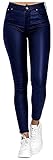 SKYWPOJU Damen Vegane Leder Exposed High Rise Skinny Hose, bequem & figurbetont (Color : Blue, Size : L)
