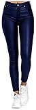 SKYWPOJU Damen Leggings Lederoptik Hose Stretch PU Lederhose Skinny Faux Leder Leggins Strumpfhose Hohe Taille Bleistifthose Freizeithose Damen Sporthosen (Color : Blue, Size : 3XL)