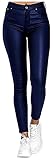 SKYWPOJU Damen Vegane Leder Exposed High Rise Skinny Hose, bequem & figurbetont (Color : Blue, Size : L)