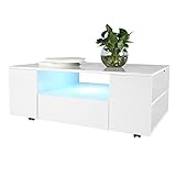 AYNEFY Couchtisch Beistelltisch Hochglanz Moderner Kaffeetisch Sofatisch Wohnzimmertisch mit Ablagefach und 5 Regaln für Wohnzimmer Schlafzimmer, 95 x 55 x 37 cm(Weiß)