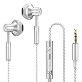 Ergonomische In-Ear-Kopfhörer, kabelgebunden, schwere Bässe, 1,2 m, Metall, 3,5 mm Kabelsteuerung, High Definition Pure Sound, silberfarb